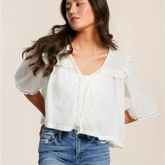 Free People Luna White Lace Sheer Blouse - Picture 11 of 12
